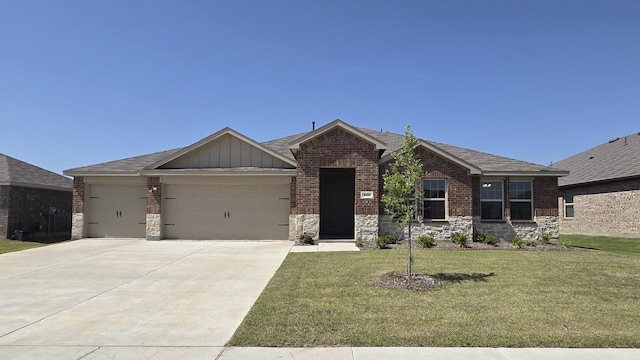506 Shady Bank Way, Josephine, TX 75173 - single story home with a garage, a front lawn, driveway, brick siding, and board and batten siding