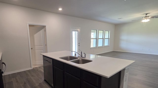 506 Shady Bank Way, Josephine, TX 75173 - kitchen featuring a sink, stainless steel dishwasher, dark wood-style floors, light countertops, and recessed lighting