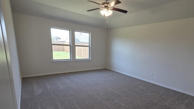506 Shady Bank Way, Josephine, TX 75173 - empty room featuring dark colored carpet, ceiling fan, and baseboards