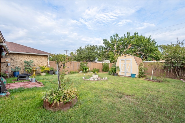 view of yard featuring a storage shed