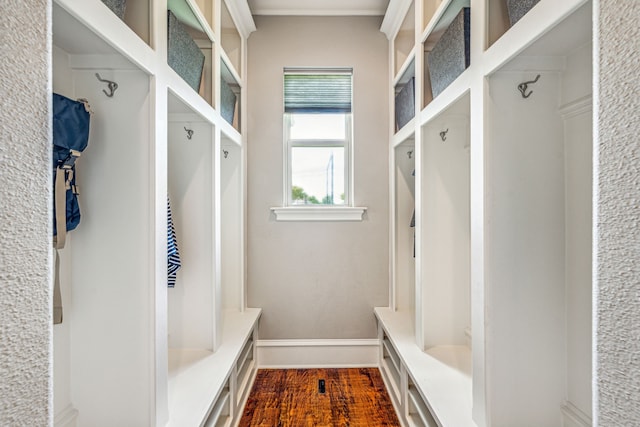 mudroom with hardwood / wood-style floors