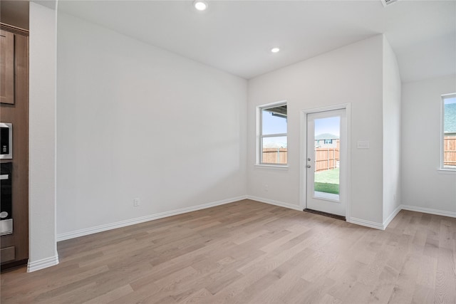 interior space with light hardwood / wood-style floors