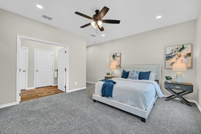 bedroom featuring carpet and ceiling fan