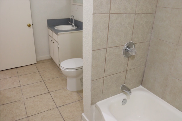 full bathroom with tile patterned flooring, separate shower and tub, vanity, and toilet