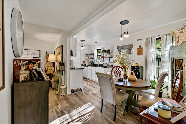 dining area with light hardwood / wood-style flooring