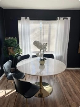 dining space with hardwood / wood-style floors