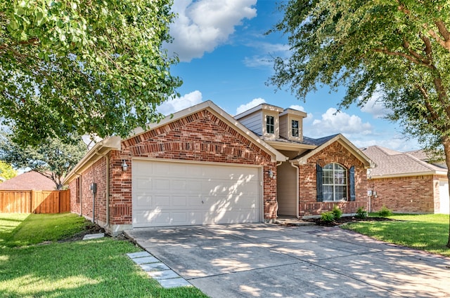 front facade with a front yard and a garage