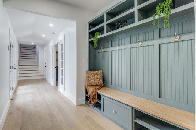 mudroom featuring light wood-type flooring