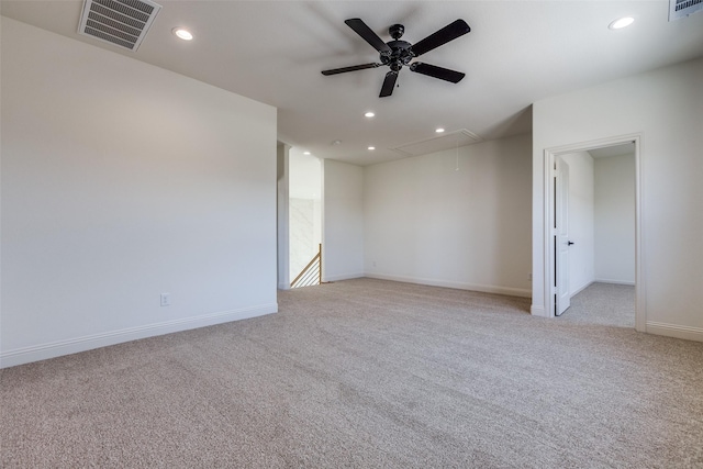 1120 Stonebridge Pass, Gunter, TX 75058 - spare room with attic access, light colored carpet, ceiling fan, recessed lighting, and baseboards