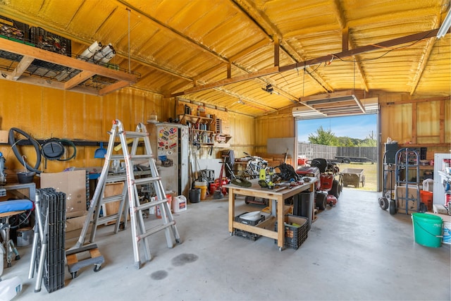 garage featuring a workshop area