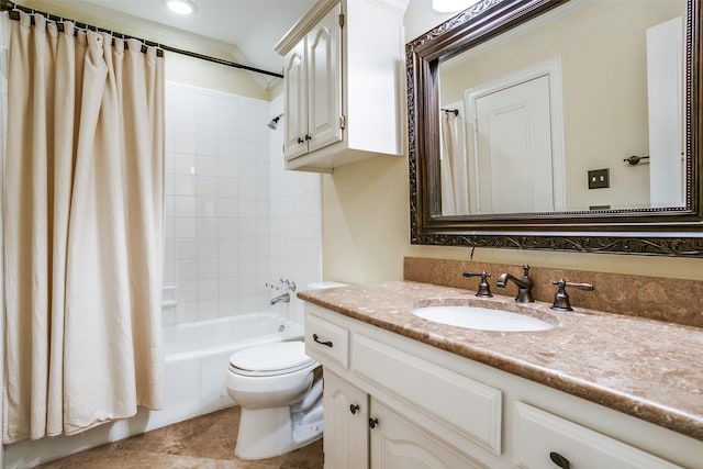 full bathroom featuring vanity, toilet, and shower / bath combo with shower curtain