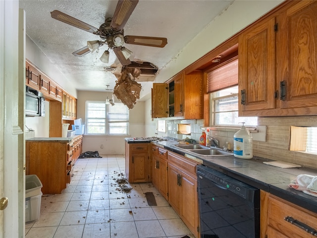 kitchen featuring decorative backsplash, black dishwasher, sink, and a wealth of natural light