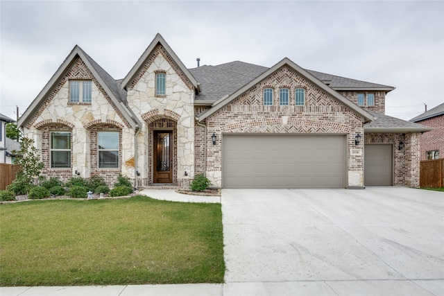 view of front of home featuring a garage and a front yard