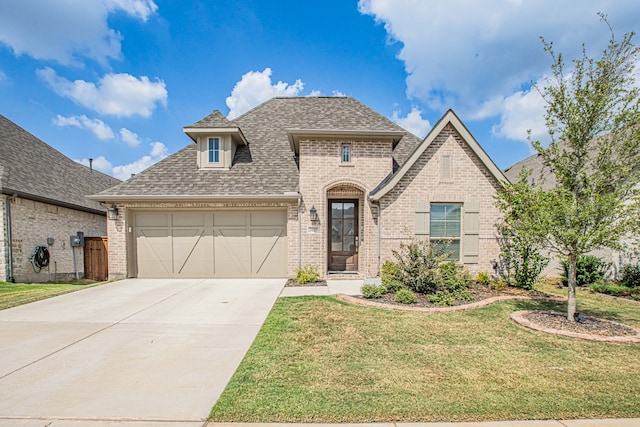 view of front of home featuring a front lawn and a garage