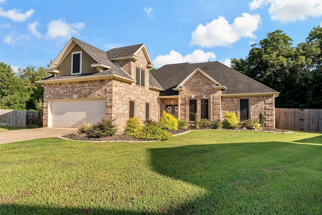 view of front of property featuring a garage and a front yard