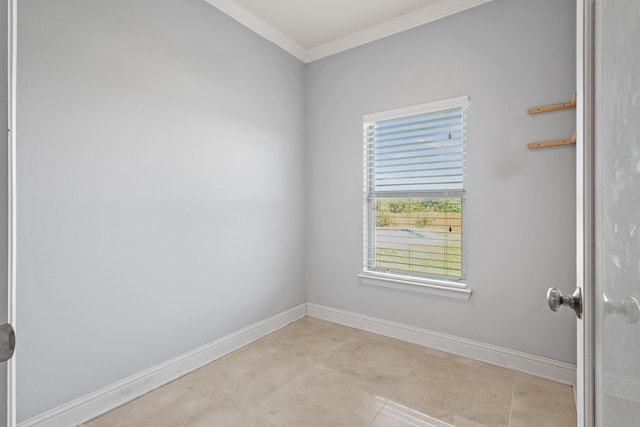 tiled empty room with ornamental molding