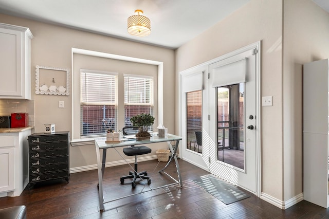 office area featuring dark wood-type flooring