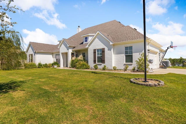 craftsman inspired home featuring a front yard and a garage