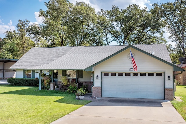 view of front of home featuring a front lawn and a garage