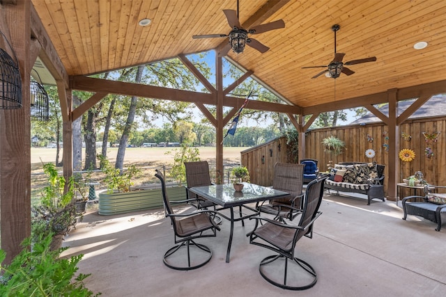 view of patio / terrace featuring a gazebo and ceiling fan