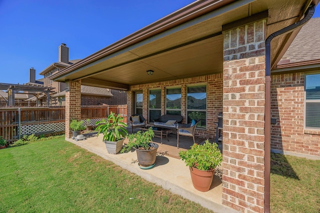 view of yard with a pergola and a patio area