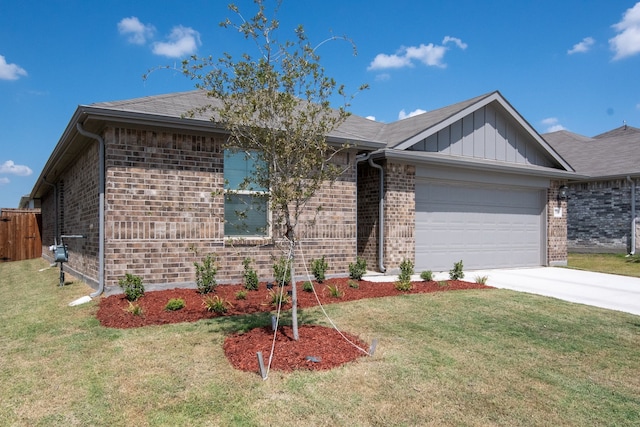 ranch-style house with a front lawn and a garage