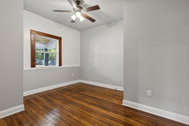 unfurnished room with hardwood / wood-style flooring and ceiling fan