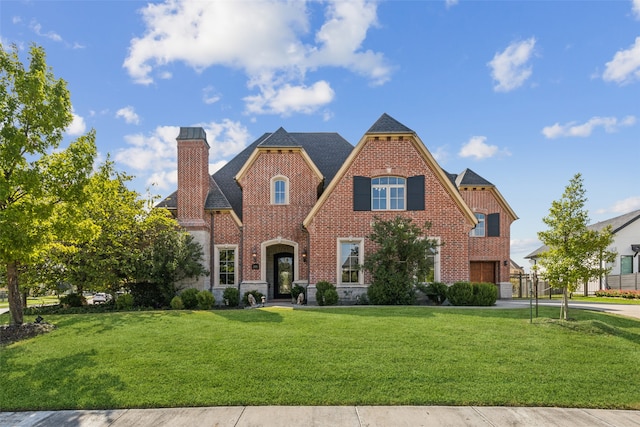 tudor-style house with a front lawn