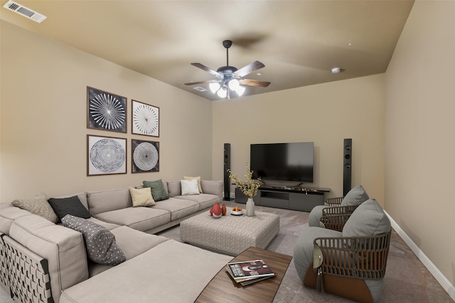 living room with ceiling fan