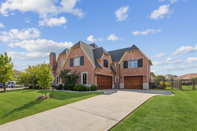 view of front of house with a front lawn and a garage