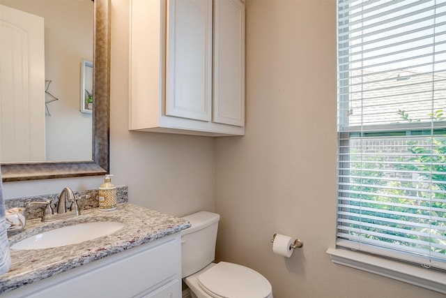 bathroom featuring vanity, toilet, and a wealth of natural light