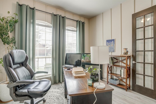 office area with light wood-type flooring