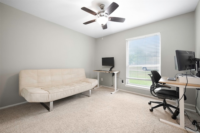 office area featuring carpet and ceiling fan