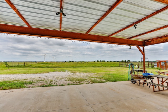 view of patio / terrace featuring a rural view