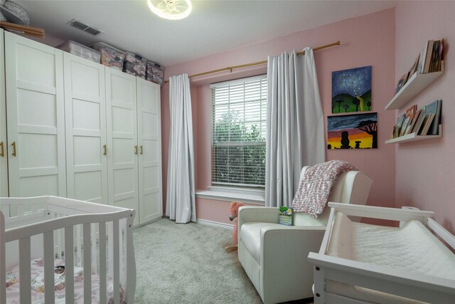 9736 Makiposa Ln, Fort Worth, TX 76177 - bedroom with light carpet, a nursery area, baseboards, and a closet