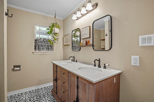 bathroom featuring vanity and crown molding