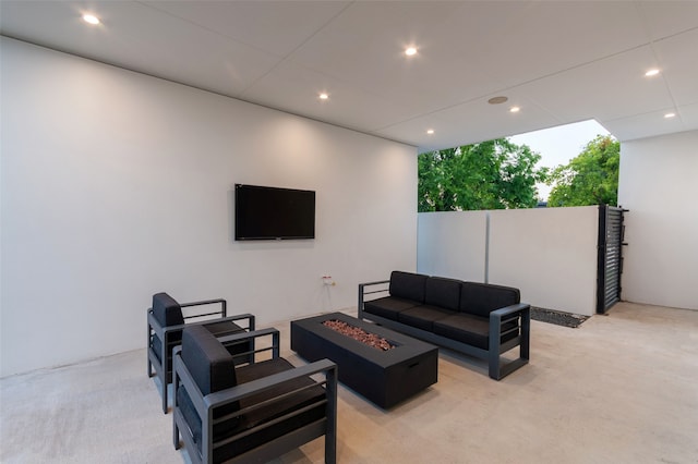 living room featuring light carpet