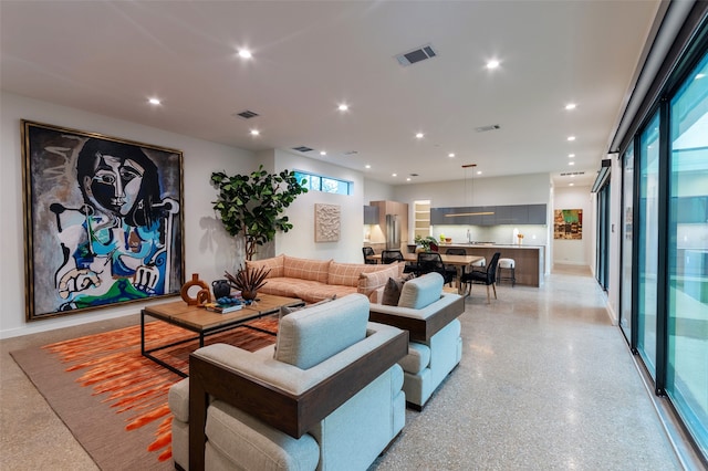 living room featuring sink