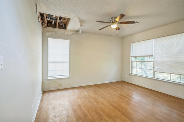 empty room featuring light hardwood / wood-style flooring, a healthy amount of sunlight, and ceiling fan