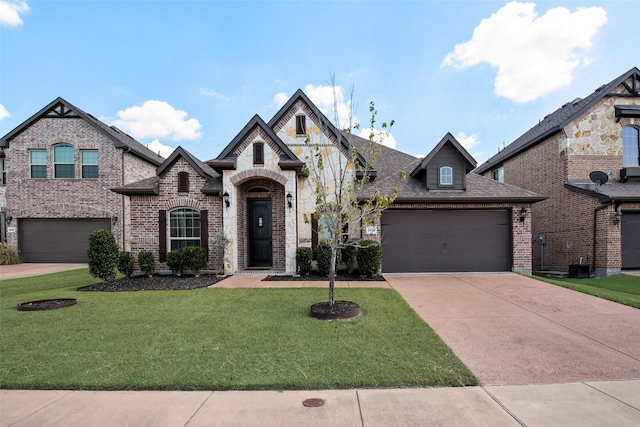 view of front of property featuring a garage and a front lawn