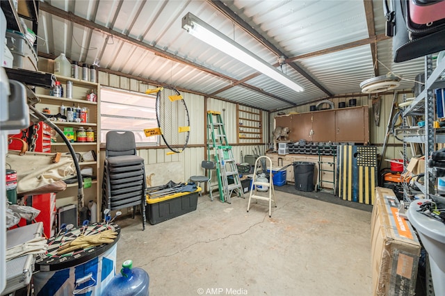 garage featuring a workshop area