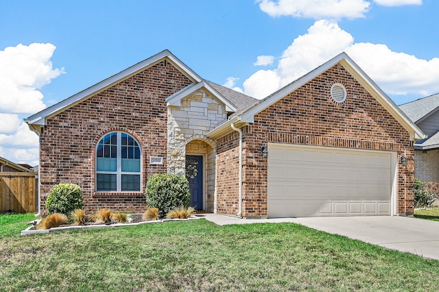 front of property with a front lawn and a garage