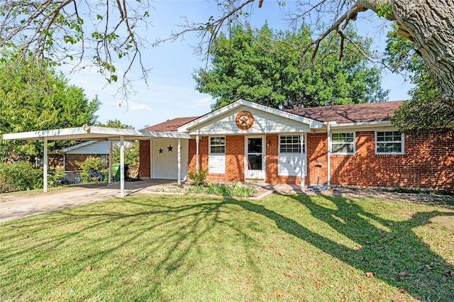 ranch-style home with a front lawn