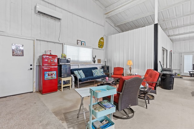 garage with a wall mounted air conditioner