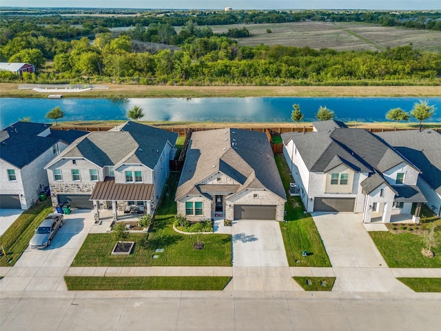 aerial view with a water view