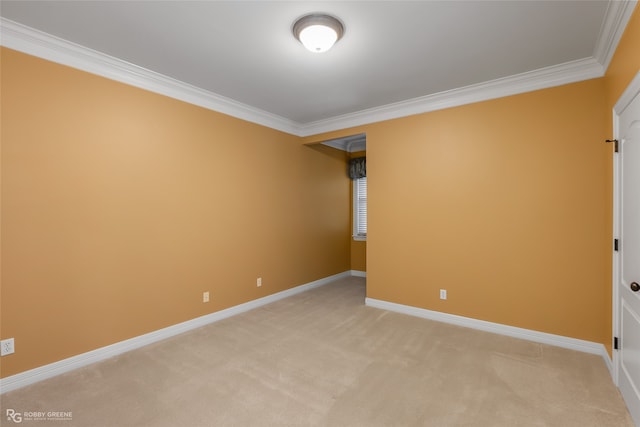 unfurnished room featuring light carpet and ornamental molding