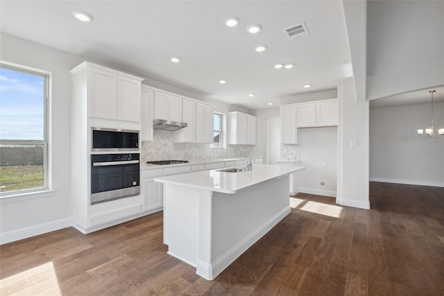 kitchen with white cabinetry, sink, an island with sink, and appliances with stainless steel finishes