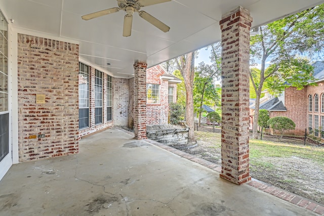 view of patio featuring ceiling fan