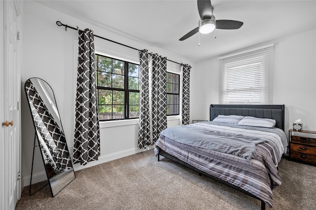 bedroom with carpet flooring and ceiling fan