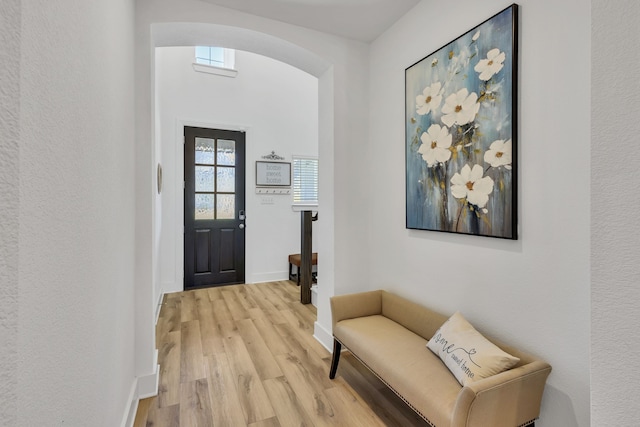 doorway to outside with light hardwood / wood-style floors